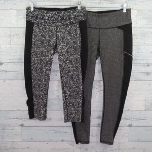 2 Athleta Ditsy Stripe Balance Capri & Criss Cross Drifter Crop Legging Medium